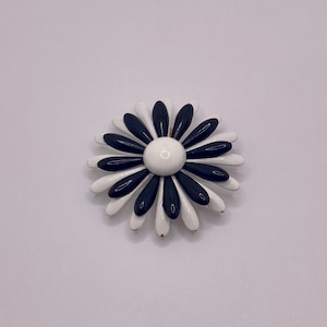 Vintage Mid-Century Metal Flower Brooch / Pin Black and White