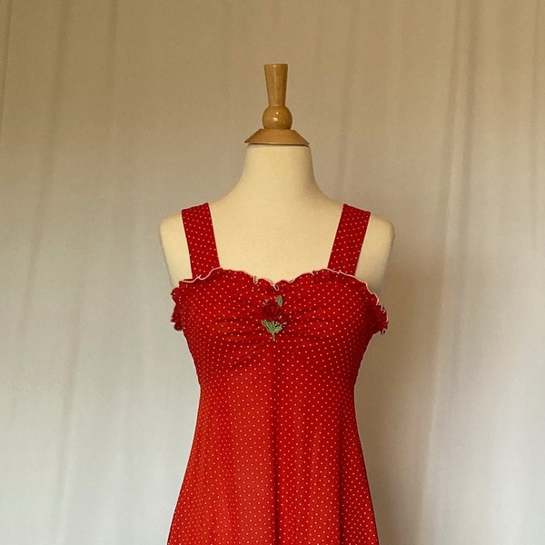 Vintage Terri Juniors California Red Polka Dot Dress | 1970s