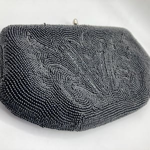 Vintage Black Beaded Evening Purse / Clutch Bag by Debbie