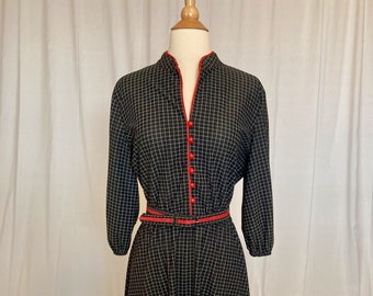 Vintage 1970s Belted Black and Red Dress | Lady Carol