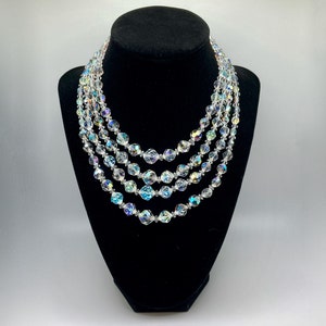 Mid-Century Glittering Four-Strand Aurora Borealis Crystal Necklace | Adjustable
