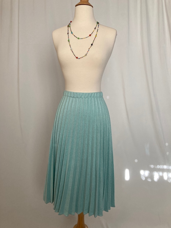 Vintage Blue/Green Pleated Skirt Midi-Length | 19… - image 10