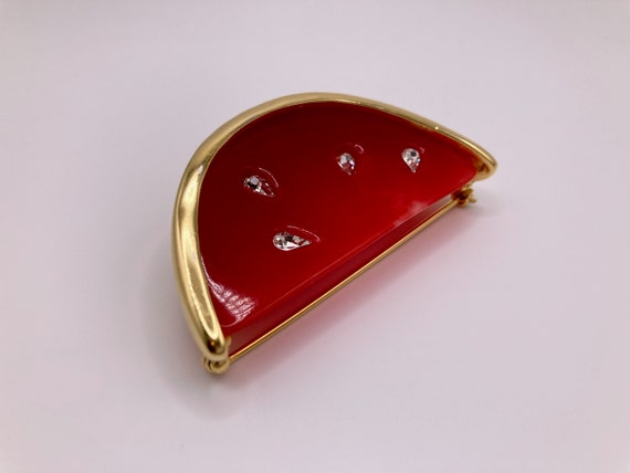 Vintage Givenchy Red Watermelon Brooch / Pin Gold… - image 6