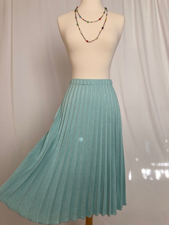 Vintage Blue/Green Pleated Skirt Midi-Length | 19… - image 7