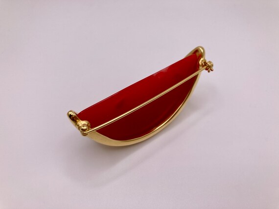 Vintage Givenchy Red Watermelon Brooch / Pin Gold… - image 10