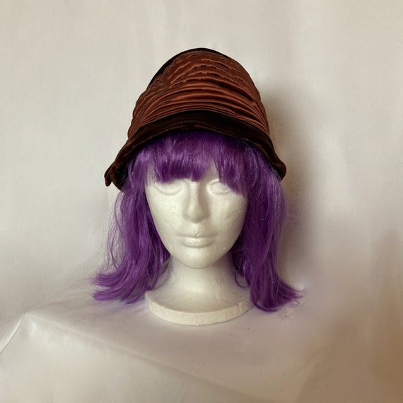 1960s Mod Rust Velvet and Satin High Crown Bucket… - image 3