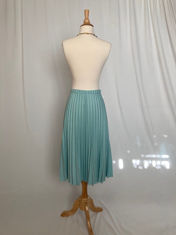 Vintage Blue/Green Pleated Skirt Midi-Length | 19… - image 6