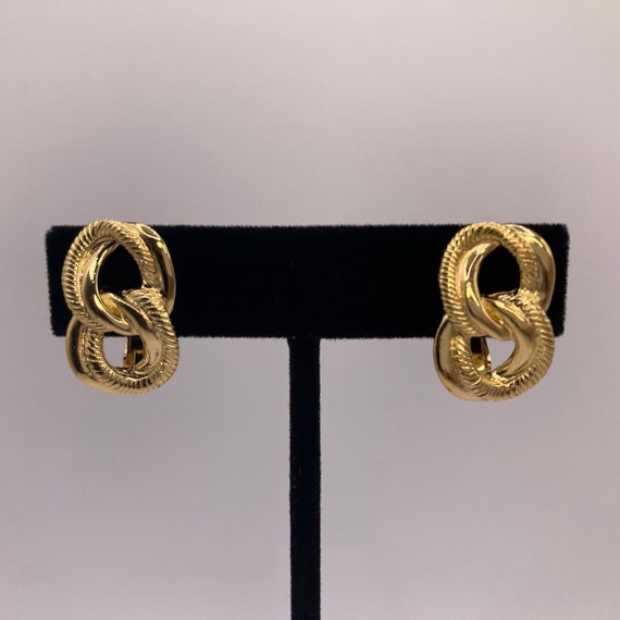 Vintage Trifari Double Loop Gold-Toned Clip Earri… - image 1