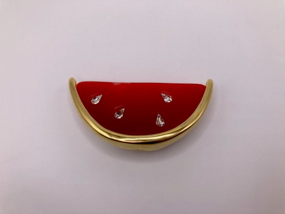 Vintage Givenchy Red Watermelon Brooch / Pin Gold… - image 8