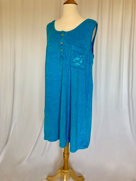 Vintage 80s / 90s Sears "Beached" Blue Terrycloth… - image 4