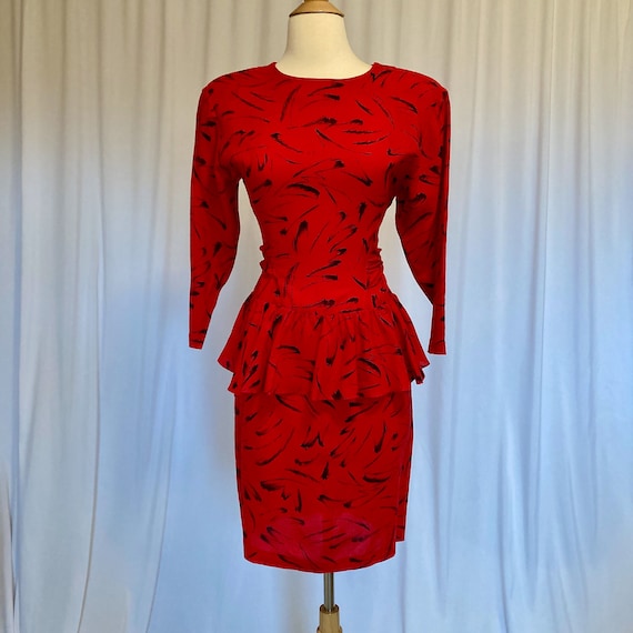 black and red peplum dress Ansley Two Tone Peplum Dress in Classic Black/Wine Red