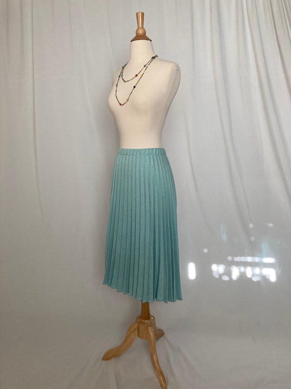 Vintage Blue/Green Pleated Skirt Midi-Length | 19… - image 5