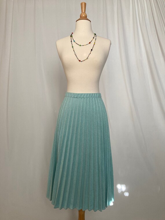 Vintage Blue/Green Pleated Skirt Midi-Length | 198