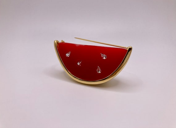 Vintage Givenchy Red Watermelon Brooch / Pin Gold… - image 3
