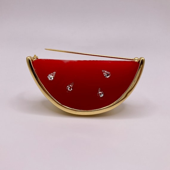 Vintage Givenchy Red Watermelon Brooch / Pin Gold… - image 1