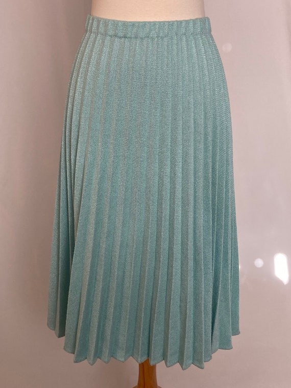 Vintage Blue/Green Pleated Skirt Midi-Length | 19… - image 2