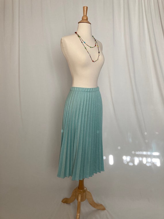 Vintage Blue/Green Pleated Skirt Midi-Length | 19… - image 4