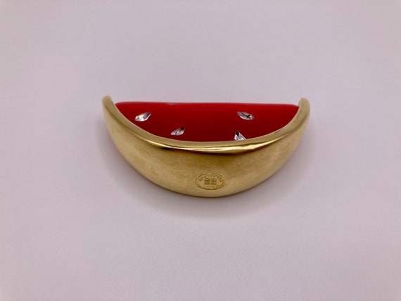 Vintage Givenchy Red Watermelon Brooch / Pin Gold… - image 7