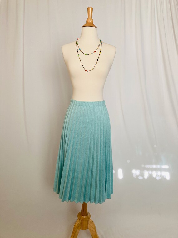 Vintage Blue/Green Pleated Skirt Midi-Length | 19… - image 3