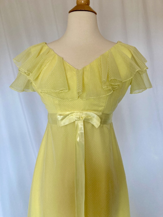 Vintage 1970s Yellow Polka Dot Flutter Sleeve Max… - image 2