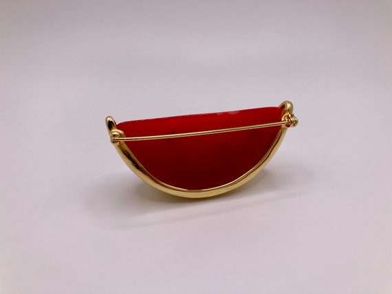 Vintage Givenchy Red Watermelon Brooch / Pin Gold… - image 5