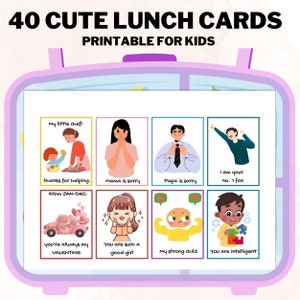 40 süße Notizen für Kinder zum Ausdrucken, Lunch Box Notizen für Kinder, Lunchbox Notizen, 8 Vorlagen für Lunchbox Notizen für Kinder