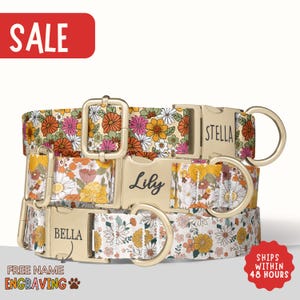 Vintage Floral Dog Collar Personalized Collar with Name Boho Floral Print Dog Collar Custom Collar Leash Set Boho Flower Dog Collar PP-434