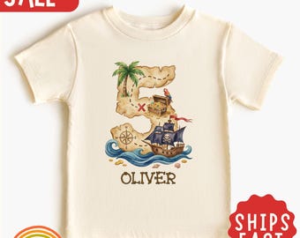 Personalized Pirate Birthday Toddler Shirt, Custom Name Treasure Map 5th Birthday Kids Tee, Pirate Party Boy Shirt, Birthday Boy Gift