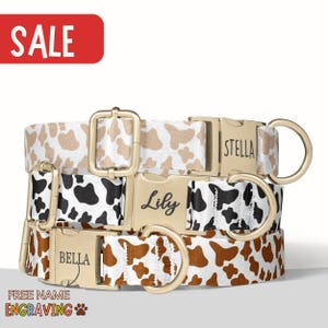 Cow Print Dog Collar With Name Personalized Cow Pattern Dog Collar Matching Leash Set Collar Girl Dog Boy Dog Engraved Name Pet Collar PP-72