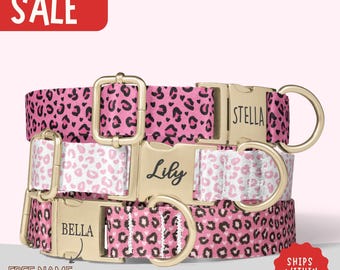 Pink Cheetah Dog Collar Custom Pink Leopard Print Dog Collar with Name Girl Dog Collar Matching Leash Set Animal Print Dog Collar Gift PP-96