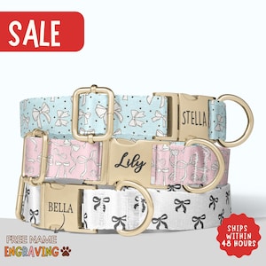 Bow Dog Collar Personalized Coquette Dog Collar with Name Girl Dog Collar Wedding Dog Collar Leash Set Engraved Dog Collar Dog Gift PP-142