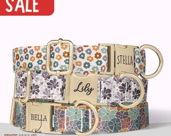 Retro Floral Dog Collar Personalized Boho Flower Dog Collar 70s Daisy Dog Collar Girl New Puppy Gift Engraved Name Matching Leash PP-16