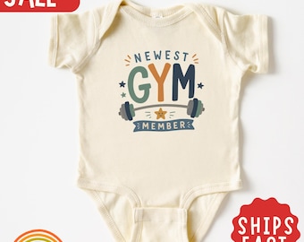 Newest Gym Member Baby Bodysuit, Funny Fitness Outfit, Barbell Baby Gift, Workout Baby Bodysuit, Baby Shower Gift
