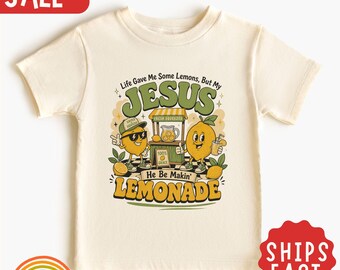 Maglietta per bambini "Jesus Be Makin Lemonade", maglietta cristiana divertente per bambini, maglietta retrò per ragazzi con tema fede, maglietta con la Bibbia e la limonata, regalo per la scuola domenicale.