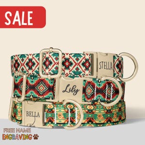 Aztec Dog Collar Personalized Tribal Dog Collar with Engraved Name Southwest Dog Collar Geometric Pattern Dog Collar Small Medium Dog PP-59