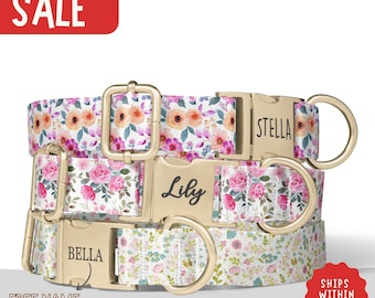Rose Dog Collar Personalized Floral Dog Collar with Name Girl Dog Collar Summer Dog Collar Leash Set Engraved Dog Collar Dog Gift PP-131