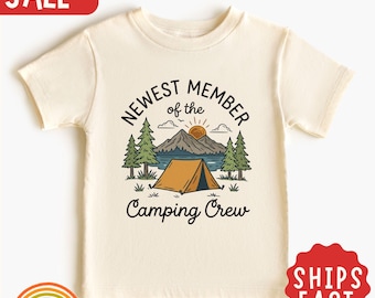 Maglietta "Nuovo membro della squadra di campeggio", maglietta da campeggio per bambini, maglietta per gite in campeggio in famiglia, maglietta per bambini all'aperto, avventura, regalo per baby shower