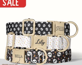 Skull Dog Collar Personalized Witch Dog Collar With Engraved Name Gothic Moon Stars Dog Collar Leash Set Girl Dog Collar Boy Leash Set PP-30