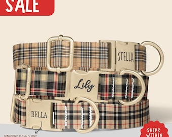 Plaid Dog Collar Personalized Scottish Tartan Dog Collar Leash Set  Collar for Male Dog Engraved Name on Dog Collar Boy Name Collar PP-73