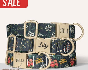 Flower Print Girl Dog Collar Personalized Dark Flower Dog Collar Floral Print Dog Collar with Name Wildflower Girl Collar Engraved PP-68