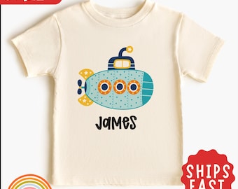 Personalized Submarine Shirt, Custom Name Ocean Toddler Tee, Cute Submarine Kids T-Shirt, Boys Under The Sea Gift