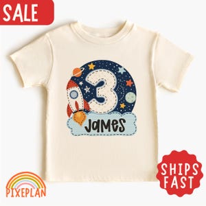 Personalized 3rd Birthday Space Shirt, Custom Name Rocket Toddler Tee, Boys Space Birthday Shirt, Galaxy Toddler Gift Tee