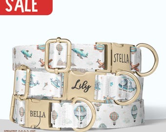 Airplane Dog Collar Custom Adventure Travel Dog Collar Hot Air Balloon Dog Collar With Name Dog Collar Girl New Puppy Gift Dog Collar PP-14
