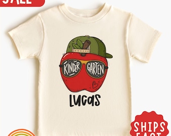 Maglietta personalizzata per bambini dell'asilo con nome a tema mela, maglietta personalizzata per bambini dell'asilo, regalo per il primo giorno di asilo, maglietta scolastica con nome