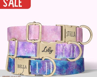 Galaxy Dog Collar Custom Space Dog Collar with Name Engraved Pet Name Dog Collar Girl Boy Dog Collar Boy Matching Set Small Medium Dog PP-69