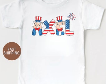 T-shirt personnalisé pour enfant du 4 juillet, nom personnalisé, chemise pour tout-petit, 4 juillet, garçon, fille, chemise américaine avec nom, chemise patriotique pour bébé, 4 juillet