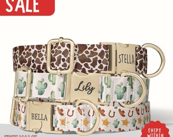 Western Dog Collar Personalized Cactus Dog Collar with Name Cowboy Dog Collar Summer Collar Leash Set Engraved Dog Collar Dog Gift PP-227