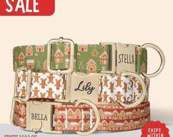 Gingerbread Christmas Dog Collar Personalized Holiday Cookie Dog Collar with Name Christmas Dog Collar with Leah PP-394