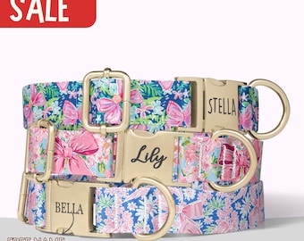 Coquette Dog Collar Personalized Girl Dog Collar Floral Bow Collar with Name Collar Leash Engraved Pet Name Girl Dog Collar Valentine PP-11