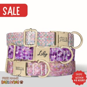 Mermaid Dog Collar Personalized Sparkle Dog Collar with Name Girl Dog Gift Matching Leash Set Summer Dog Collar Custom Pet Gift Dog PP-95